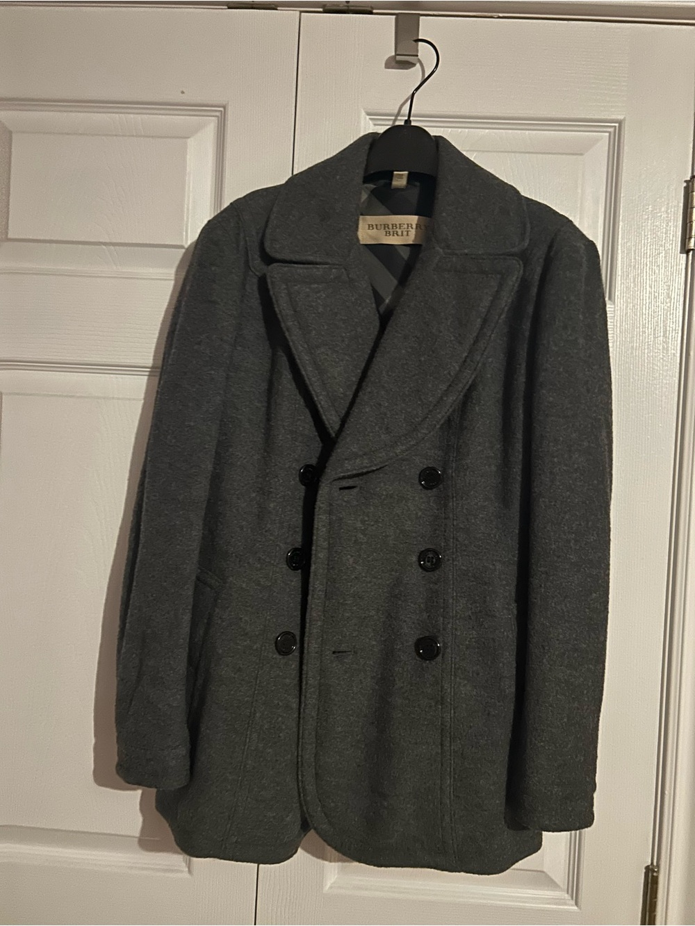 Burberry Charcoal Double-Breasted Wool Pea Coat
